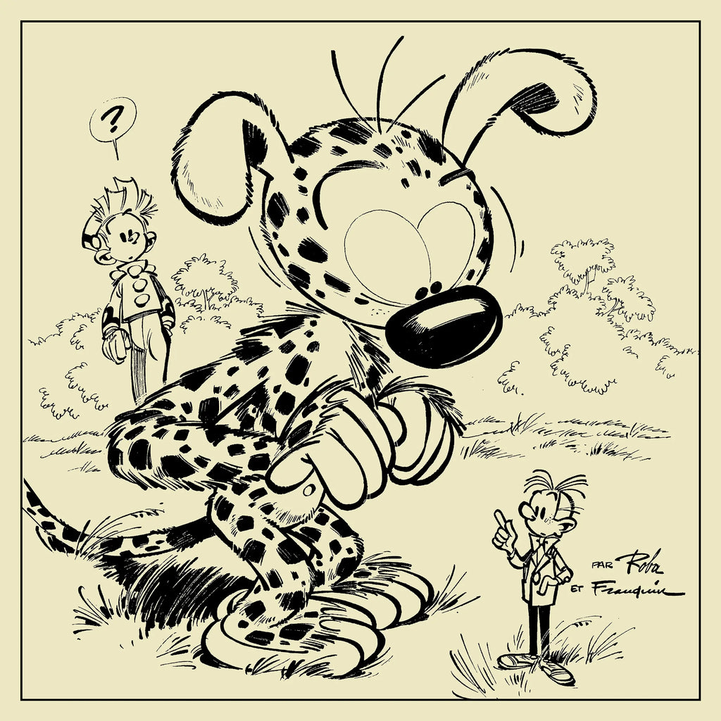Spirou & Fantasio Enamel Plaque by Roba & Franquin – Black & Champagne Version | Limited Edition 49 copies.
